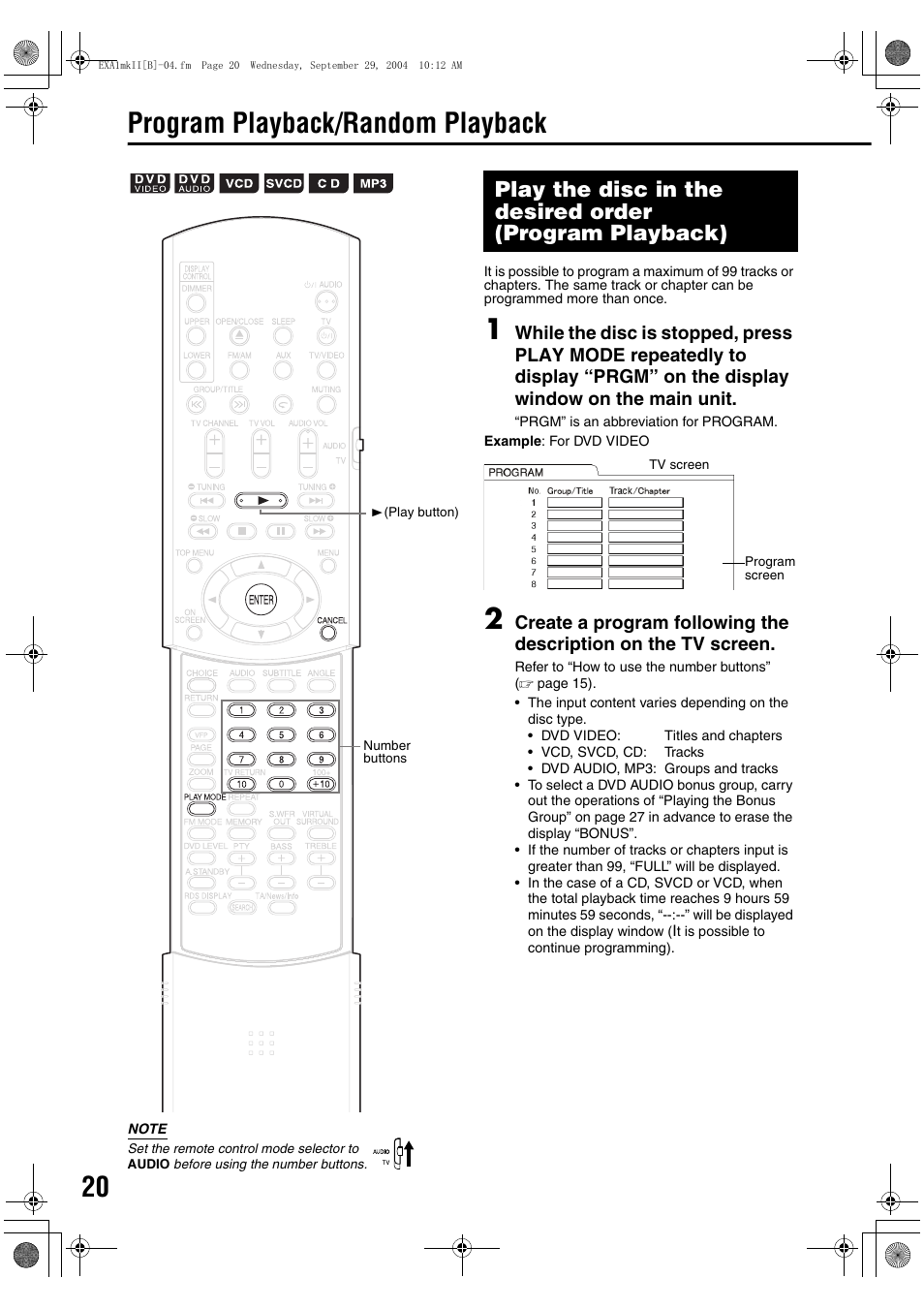 Program playback/random playback | JVC CA-EXA5 User Manual | Page 24 / 47