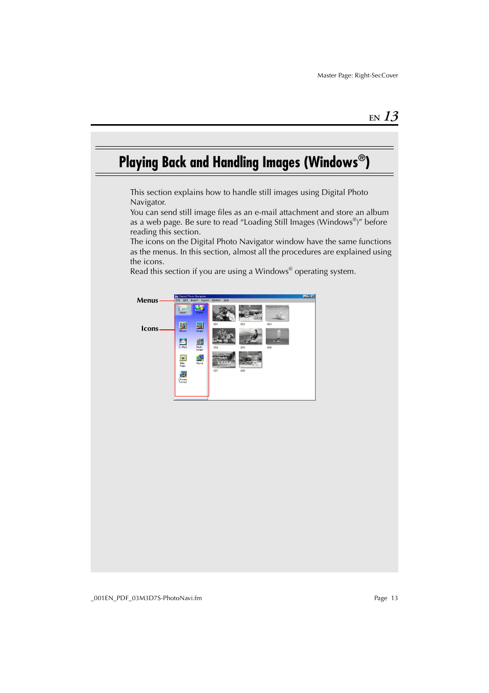 Playing back and handling images (windows®), Playing back and handling images (windows, 13 playing back and handling images (windows | JVC Digital Photo Navigator ImageMixer with VCD LYT1116-001A User Manual | Page 13 / 50
