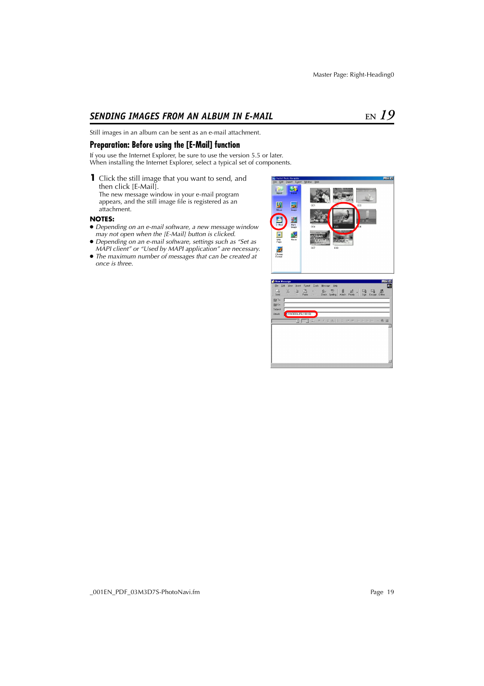 Sending images from an album in e-mail, Preparation:before using the [e-mail] function | JVC Digital Photo Navigator ImageMixer with VCD LYT1116-001A User Manual | Page 19 / 50
