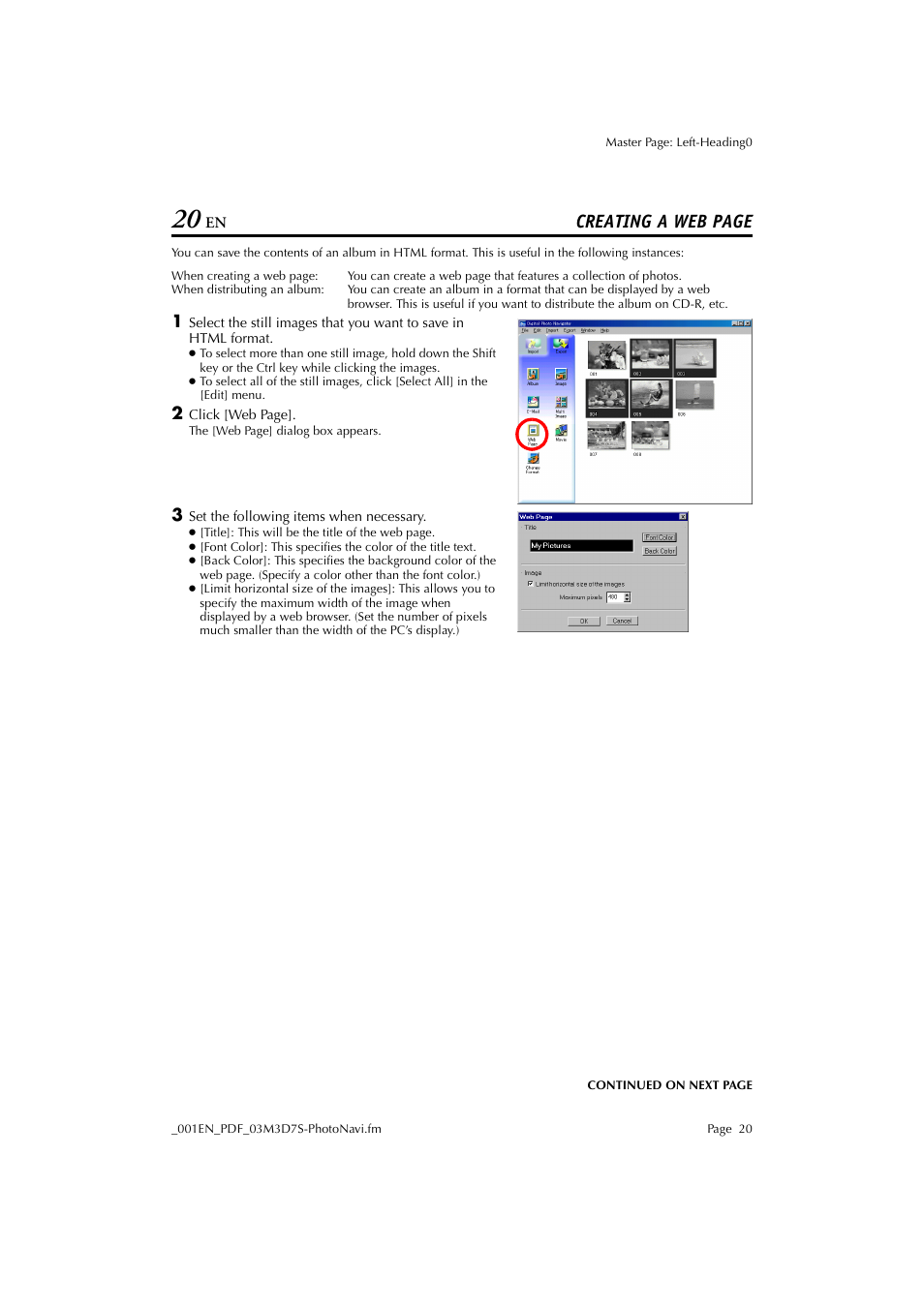 Creating a web page | JVC Digital Photo Navigator ImageMixer with VCD LYT1116-001A User Manual | Page 20 / 50