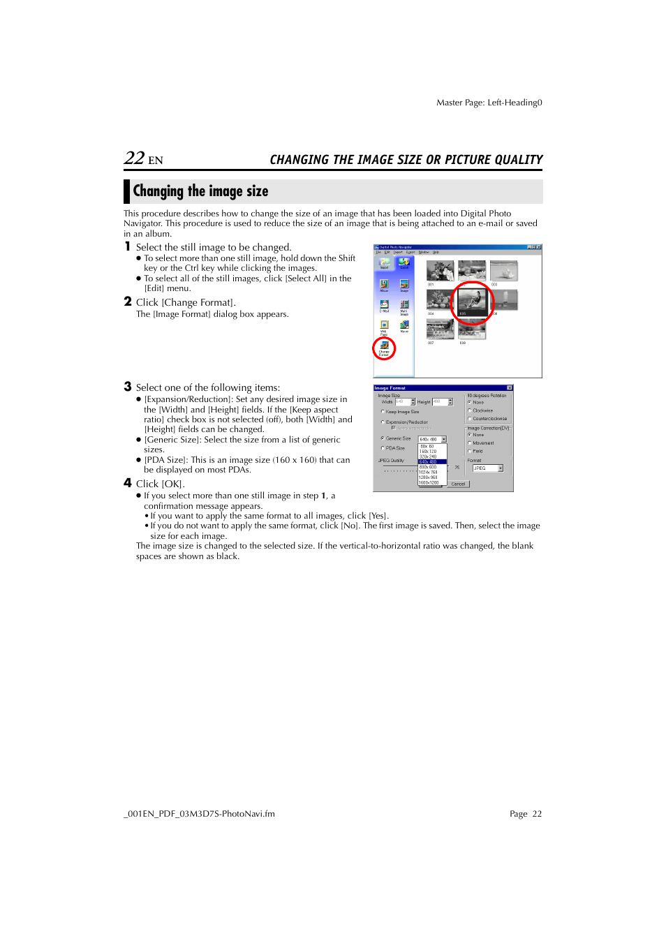 Changing the image size or picture quality, Changing the image size | JVC Digital Photo Navigator ImageMixer with VCD LYT1116-001A User Manual | Page 22 / 50