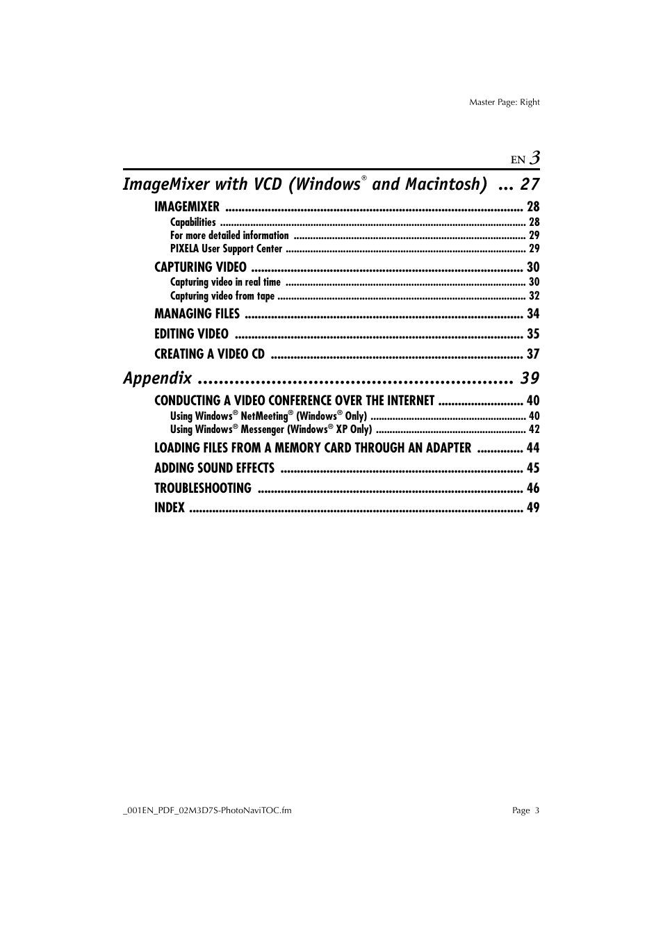 Imagemixer with vcd (windows, And macintosh), Appendix | JVC Digital Photo Navigator ImageMixer with VCD LYT1116-001A User Manual | Page 3 / 50