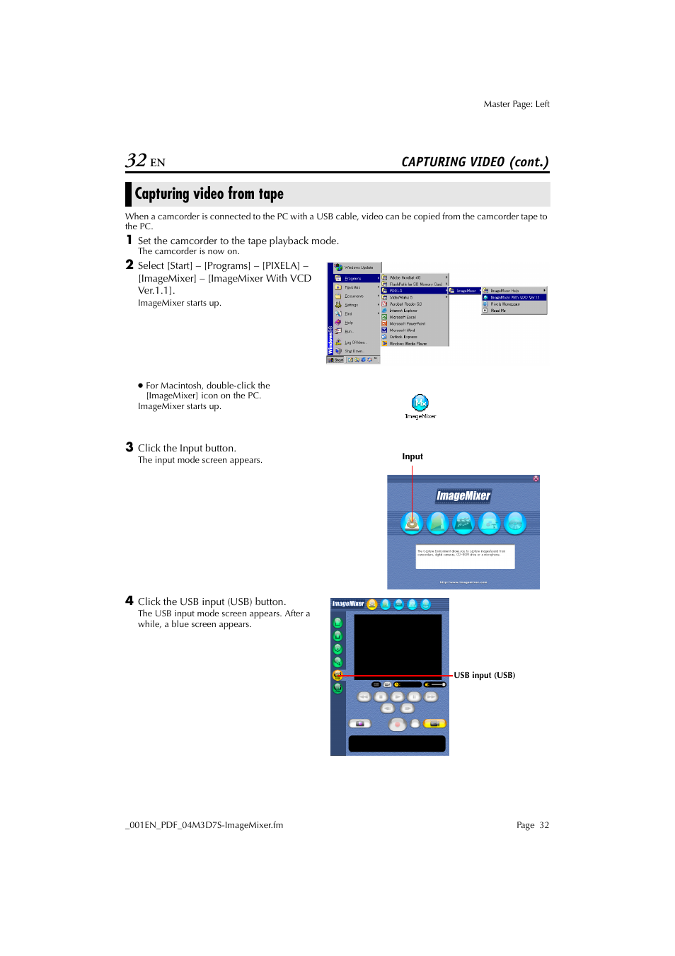 Capturing video from tape, Capturing video (cont.) | JVC Digital Photo Navigator ImageMixer with VCD LYT1116-001A User Manual | Page 32 / 50