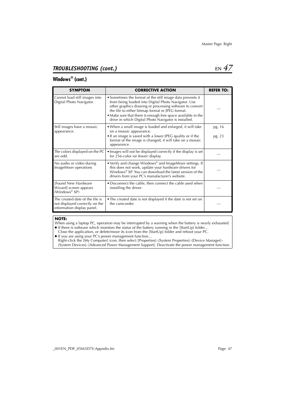 Troubleshooting (cont.), Windows, Cont.) | JVC Digital Photo Navigator ImageMixer with VCD LYT1116-001A User Manual | Page 47 / 50