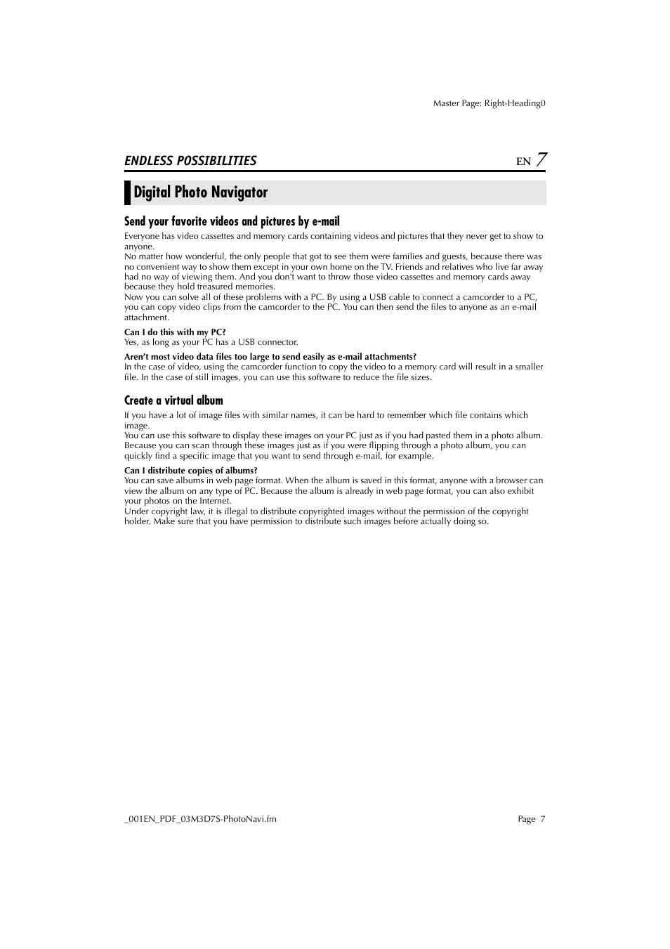 Endless possibilities, Digital photo navigator, Send your favorite videos and pictures by e-mail | Create a virtual album | JVC Digital Photo Navigator ImageMixer with VCD LYT1116-001A User Manual | Page 7 / 50