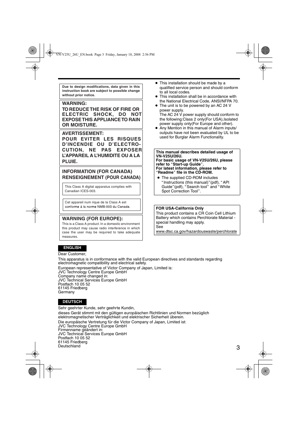 JVC VN-V25U VN-V26U User Manual | Page 3 / 104