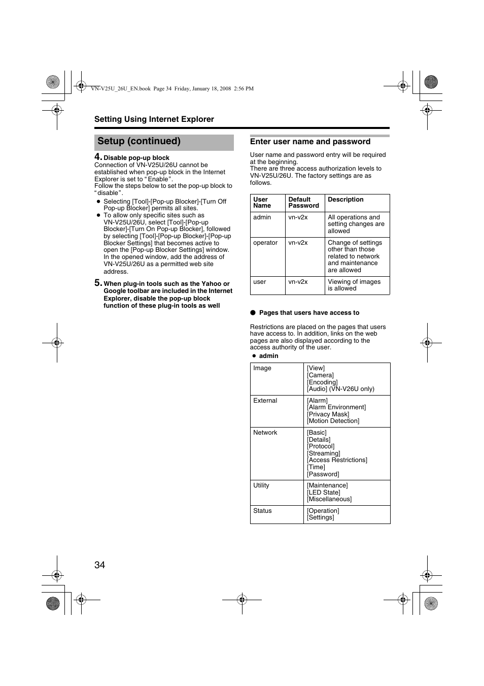 Setup (continued) | JVC VN-V25U VN-V26U User Manual | Page 34 / 104