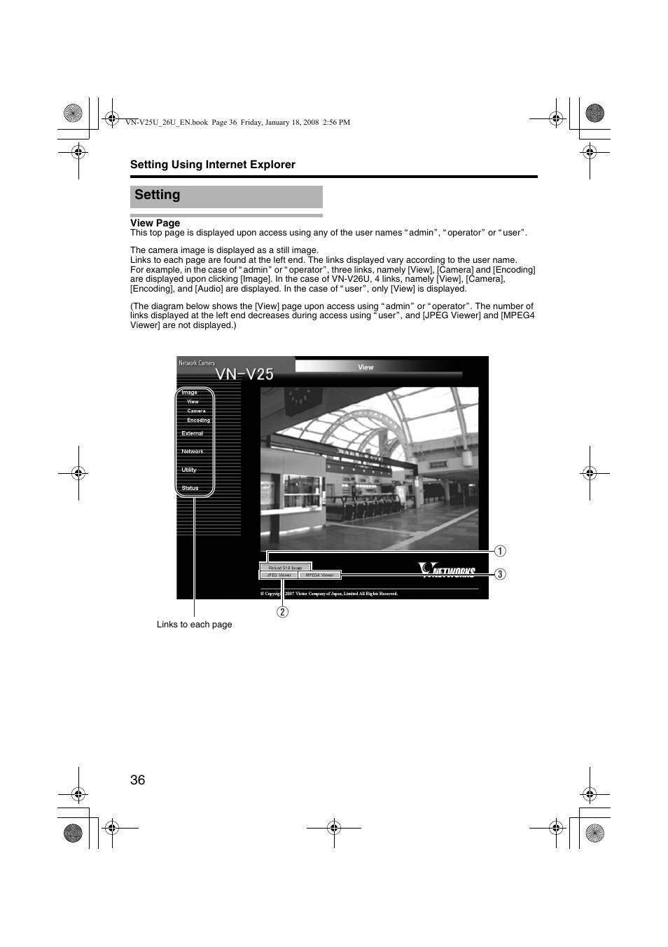 Setting | JVC VN-V25U VN-V26U User Manual | Page 36 / 104