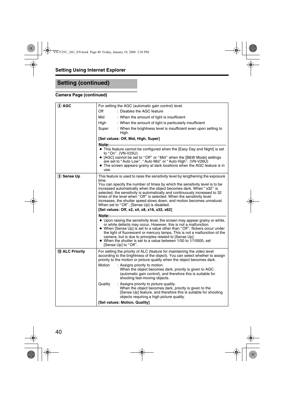 Setting (continued) | JVC VN-V25U VN-V26U User Manual | Page 40 / 104
