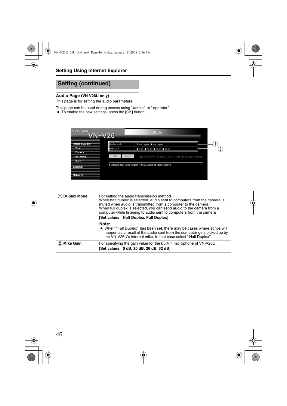 Setting (continued) | JVC VN-V25U VN-V26U User Manual | Page 46 / 104