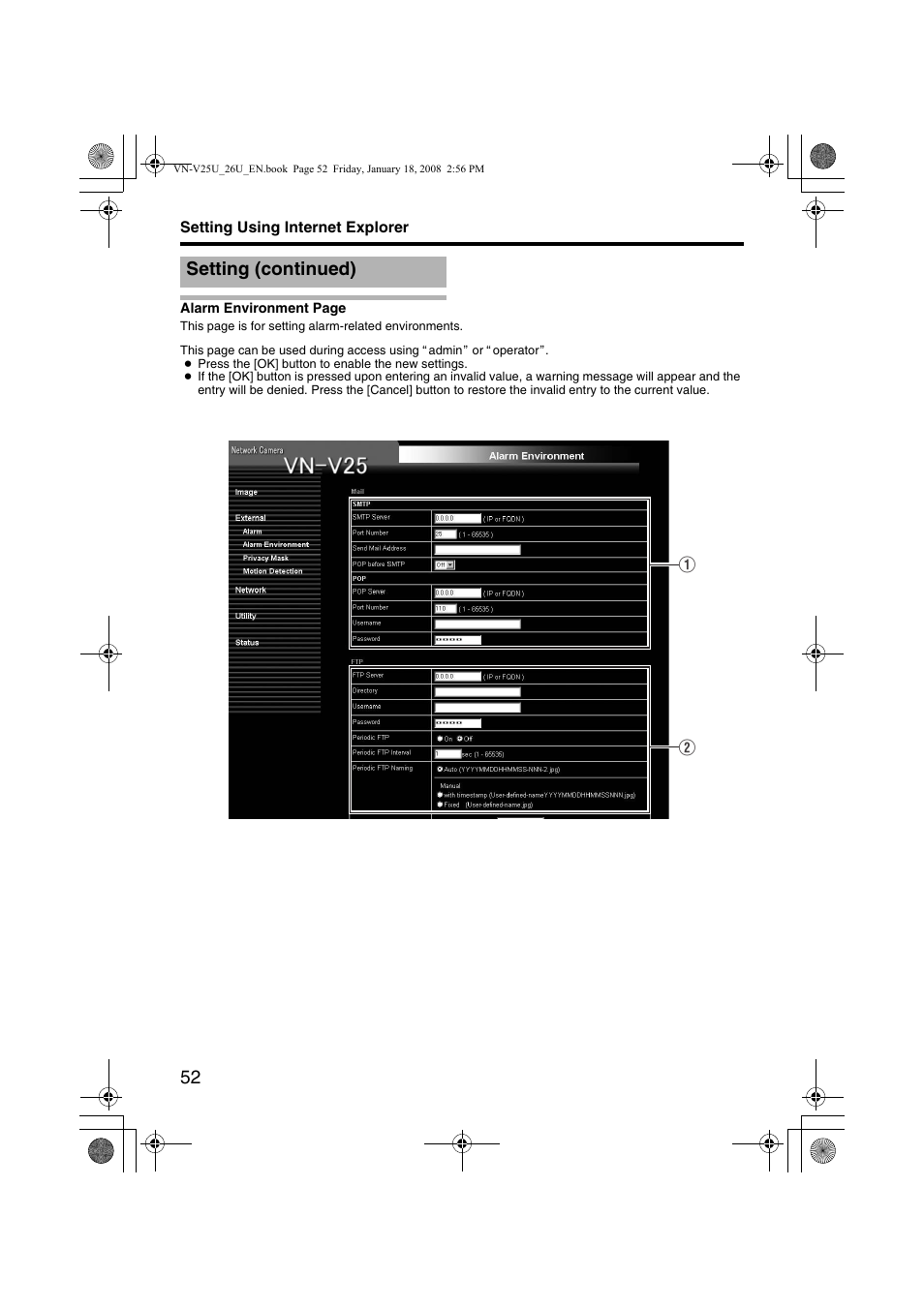 Ttings, Setting (continued) | JVC VN-V25U VN-V26U User Manual | Page 52 / 104