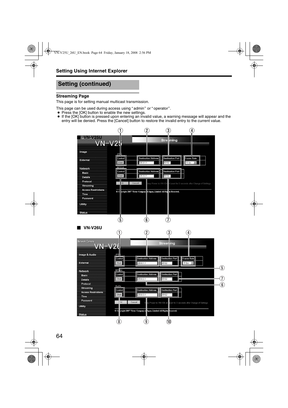 Setting (continued) | JVC VN-V25U VN-V26U User Manual | Page 64 / 104