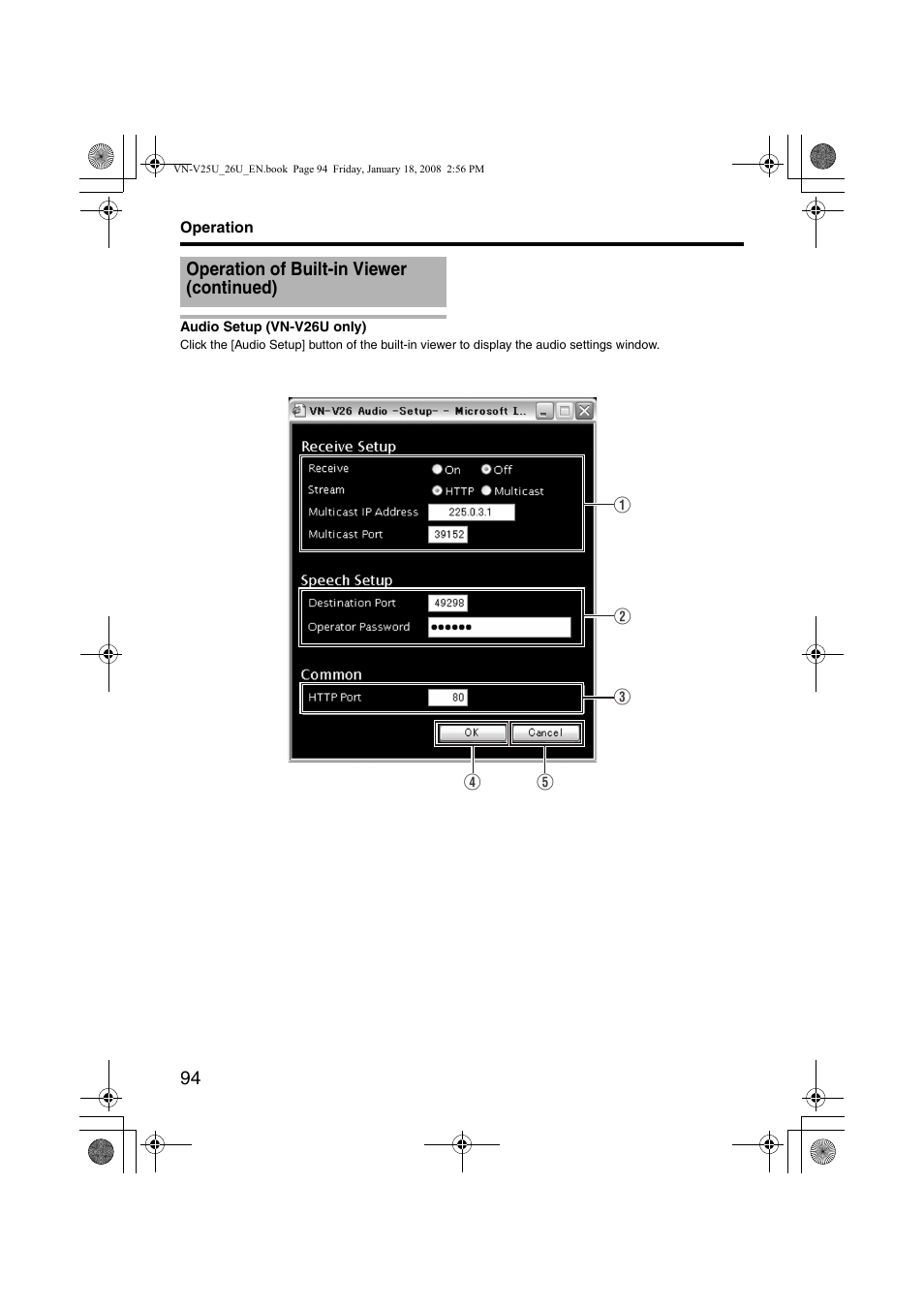 Audio setup (vn-v26u only), Operation of built-in viewer (continued) | JVC VN-V25U VN-V26U User Manual | Page 94 / 104