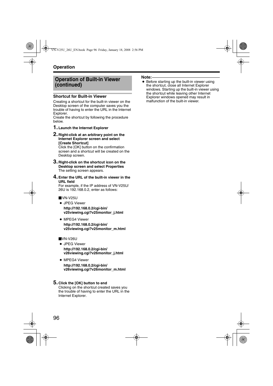 Shortcut for built-in viewer, Operation of built-in viewer (continued) | JVC VN-V25U VN-V26U User Manual | Page 96 / 104