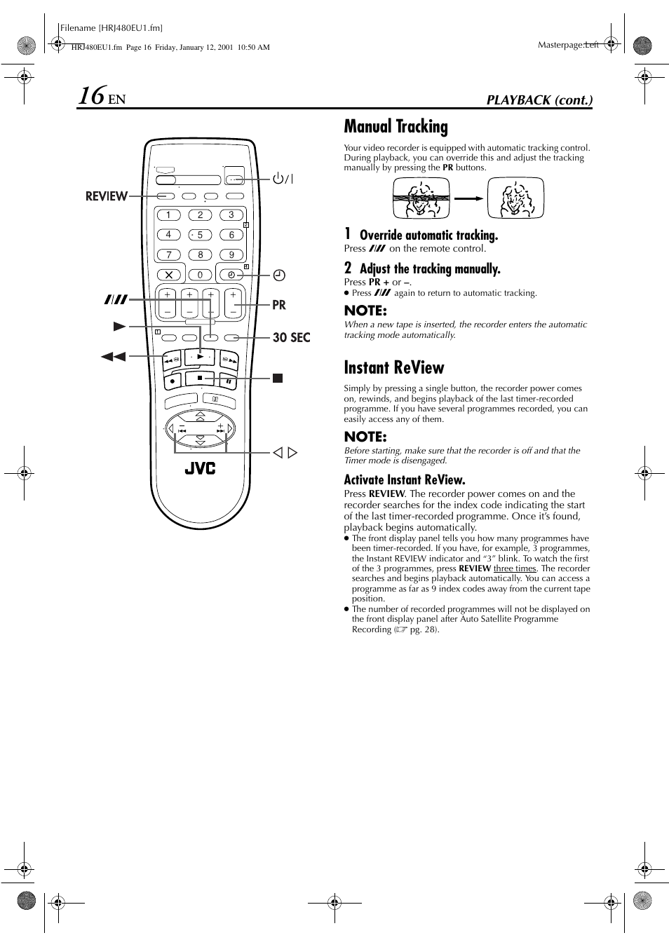 Manual tracking, Instant review | JVC HR-J480EU  EN User Manual | Page 16 / 52
