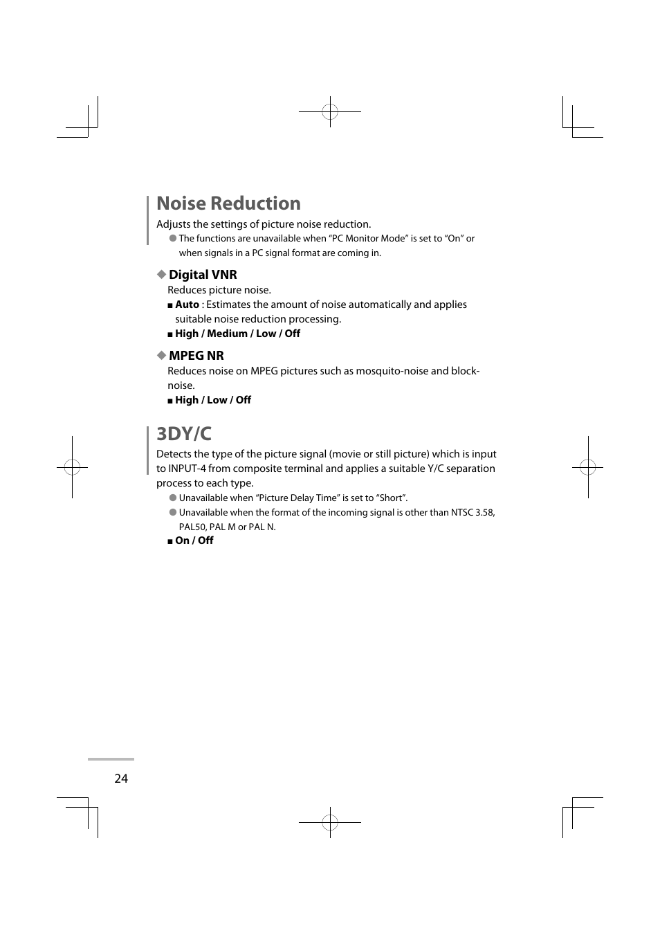 Noise reduction, 3dy/c | JVC LT-42WX70EU User Manual | Page 110 / 204