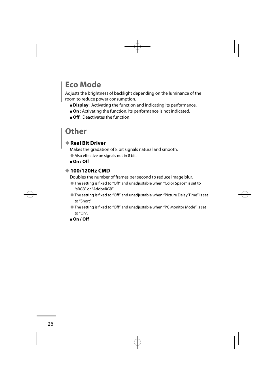 Eco mode, Other, Real bit driver | JVC LT-42WX70EU User Manual | Page 112 / 204