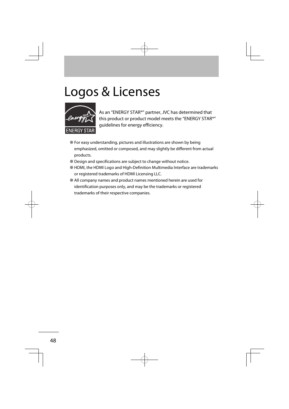 Logos & licenses | JVC LT-42WX70EU User Manual | Page 134 / 204