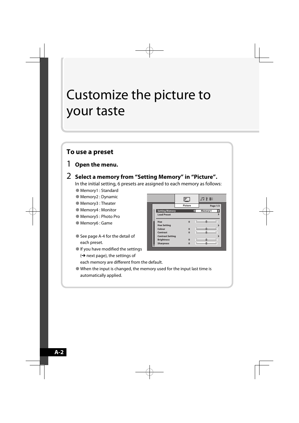 Customize the picture to your taste, Open the menu | JVC LT-42WX70EU User Manual | Page 158 / 204