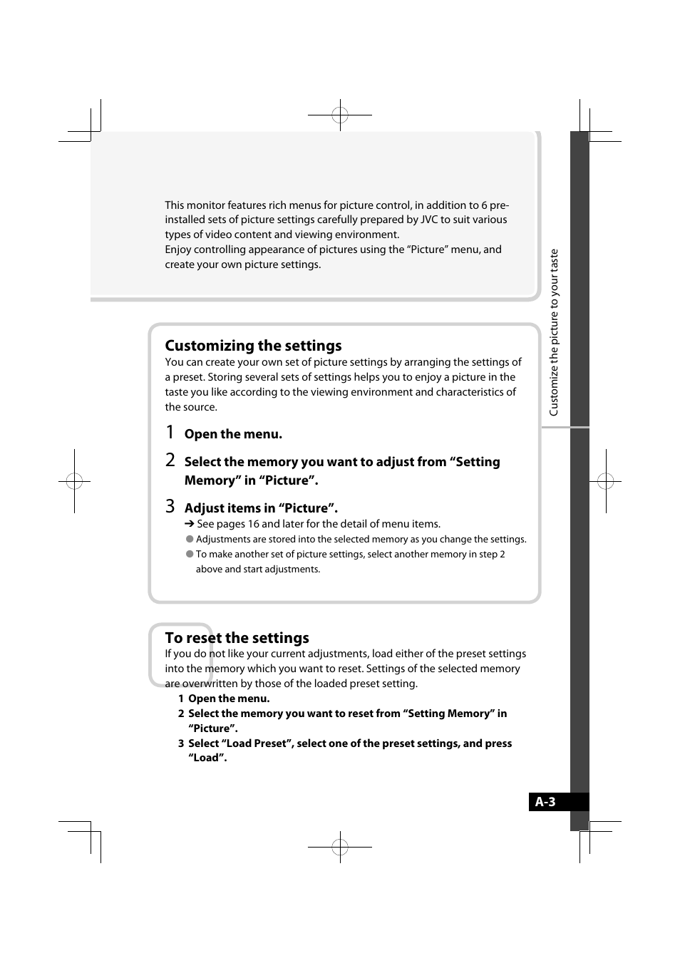 Customizing the settings | JVC LT-42WX70EU User Manual | Page 159 / 204