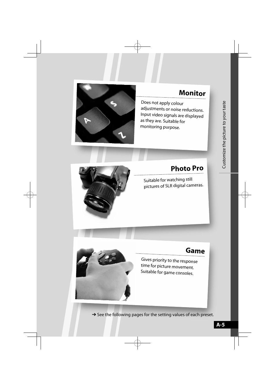 Game, Monitor, Photo pro | JVC LT-42WX70EU User Manual | Page 161 / 204