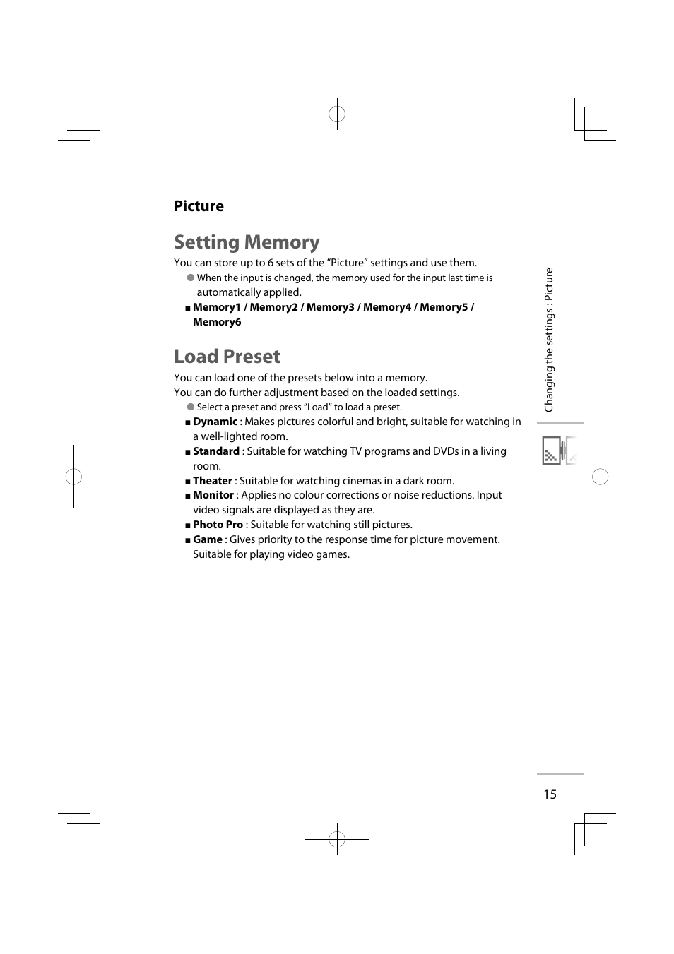 Load preset, Picture | JVC LT-42WX70EU User Manual | Page 169 / 204