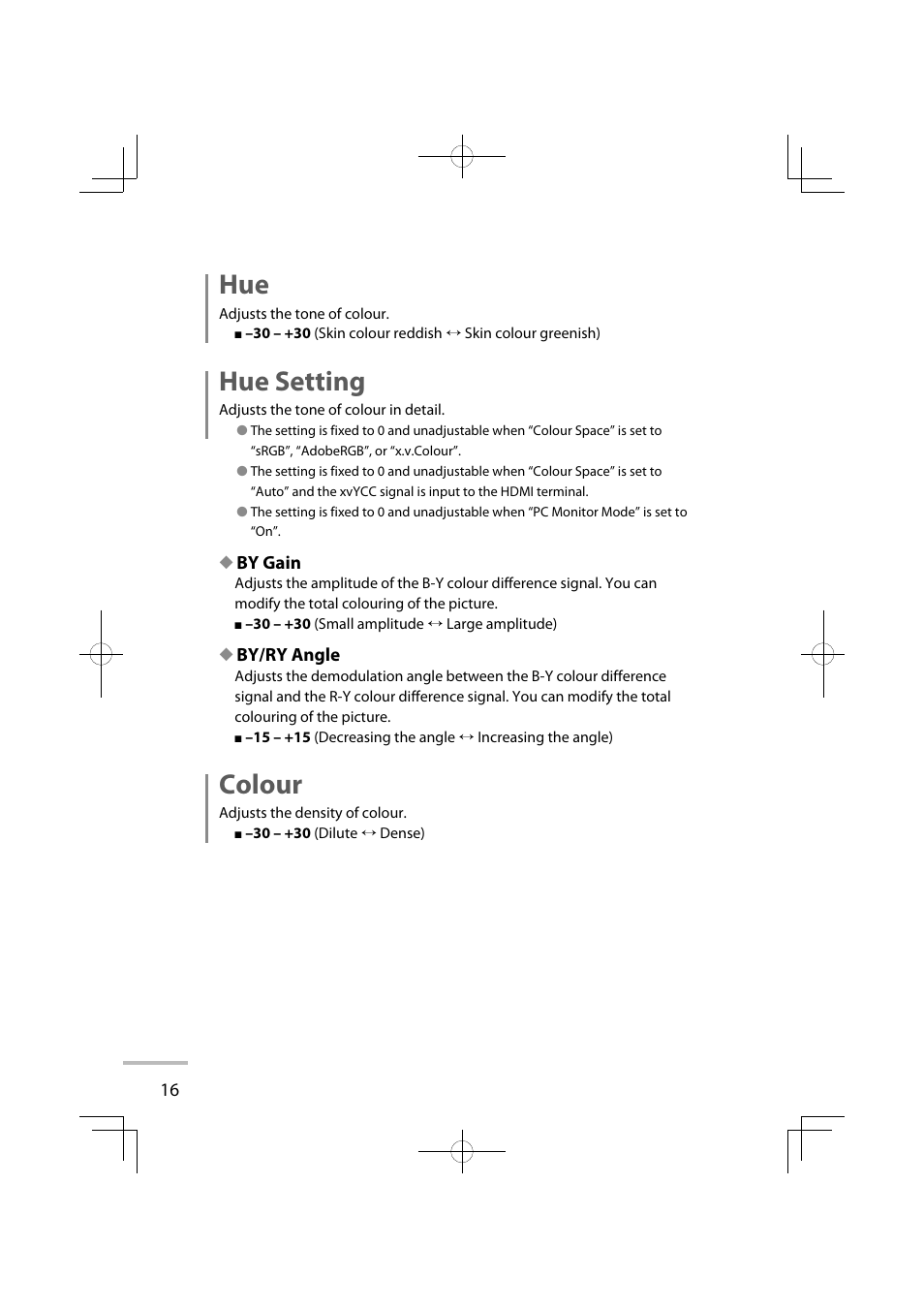 Hue setting, Colour | JVC LT-42WX70EU User Manual | Page 170 / 204