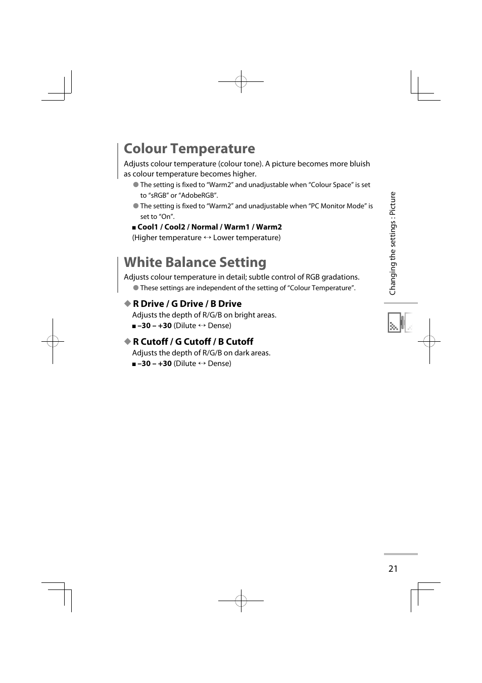 Colour temperature, White balance setting | JVC LT-42WX70EU User Manual | Page 175 / 204