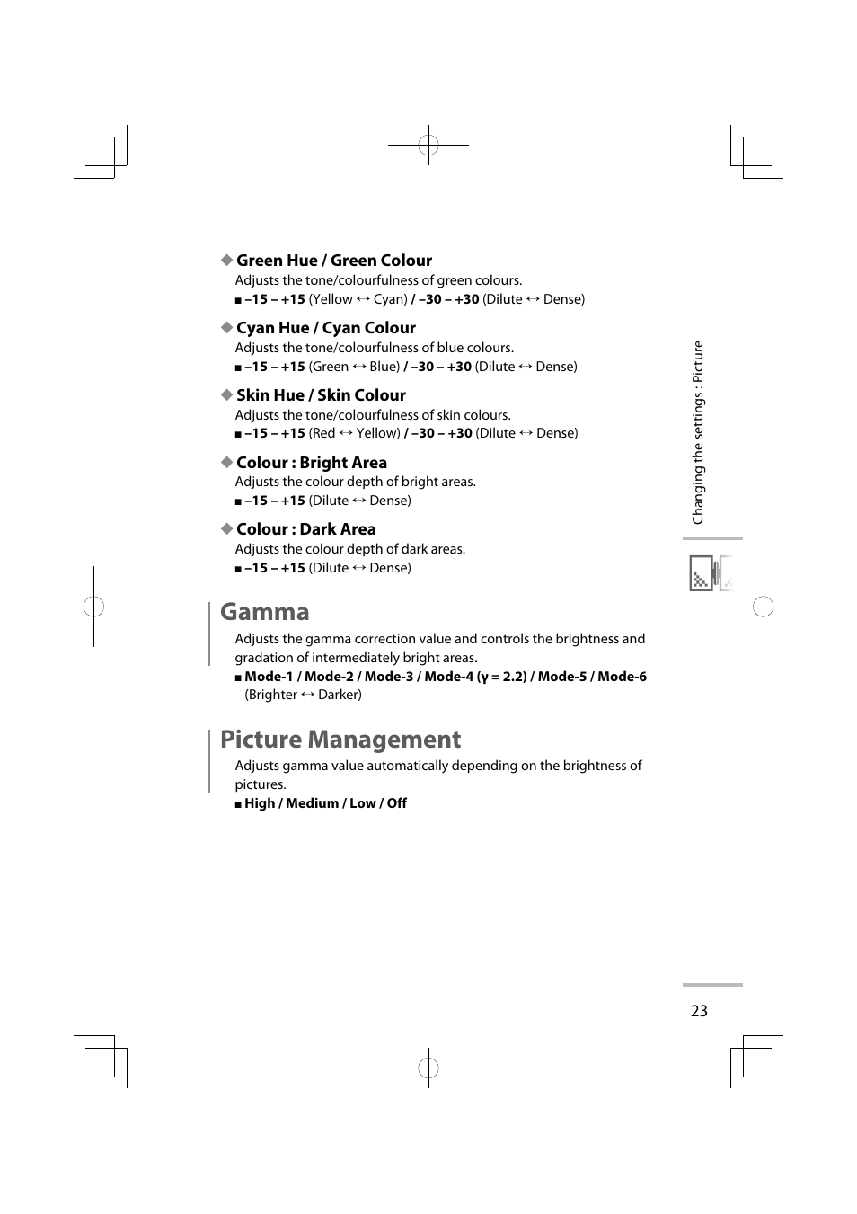 Gamma, Picture management | JVC LT-42WX70EU User Manual | Page 177 / 204