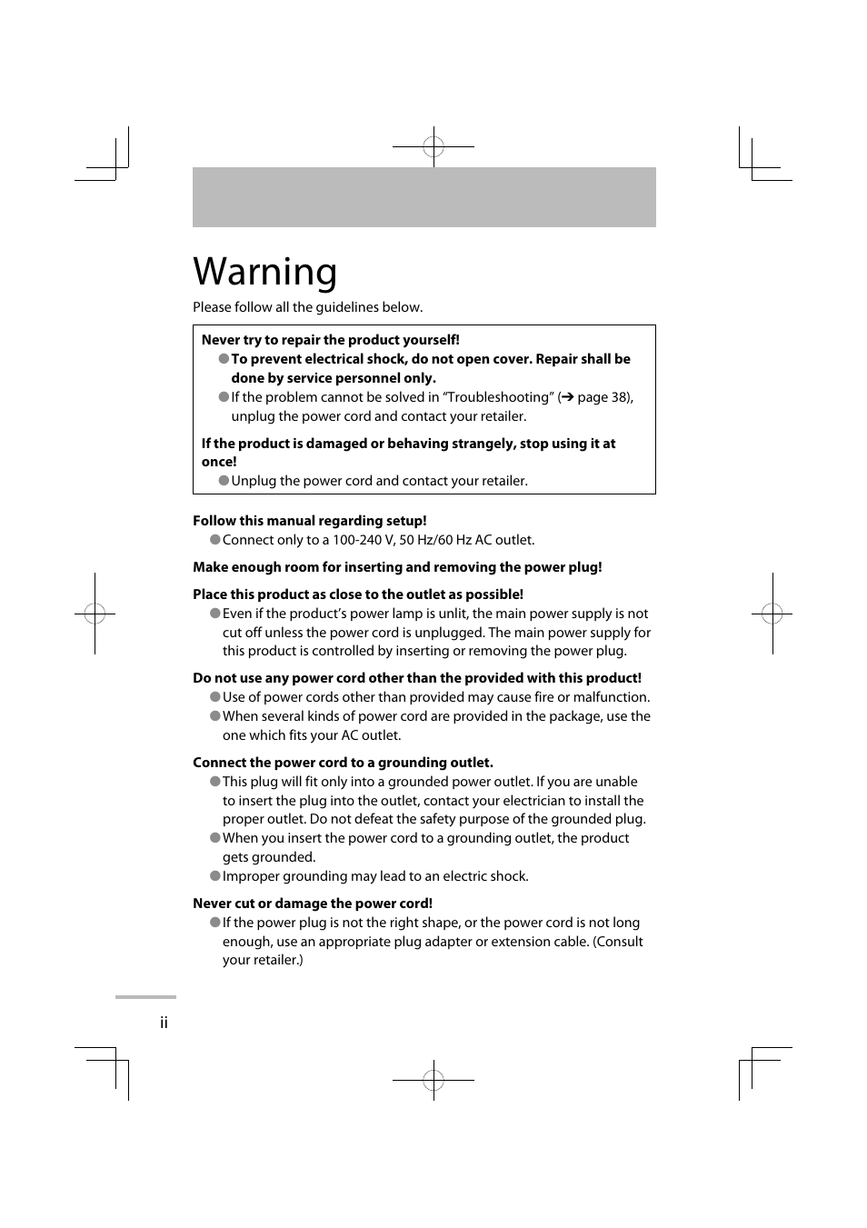 Warning | JVC LT-42WX70EU User Manual | Page 2 / 204