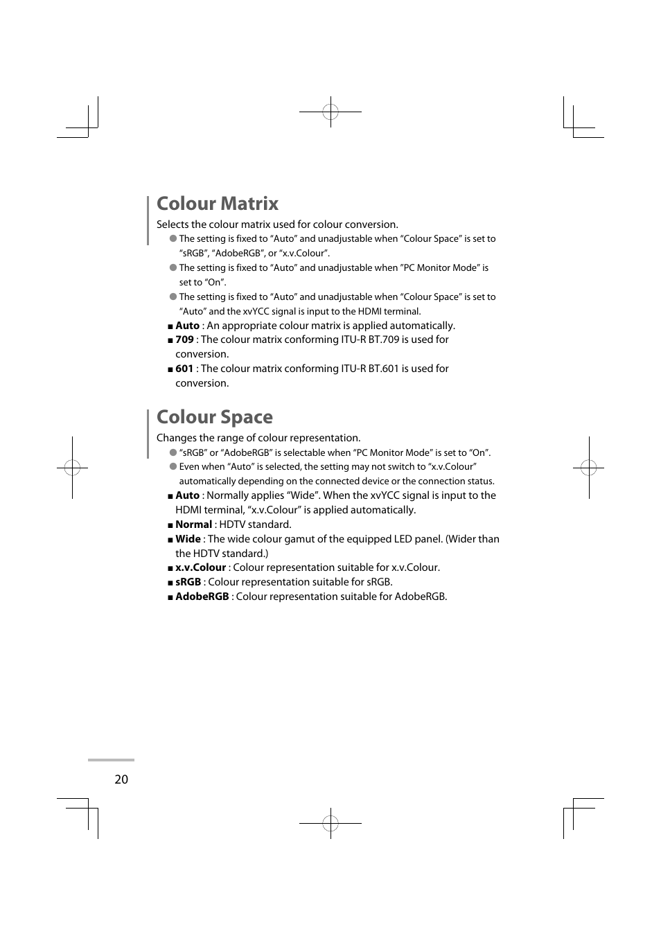 Colour matrix, Colour space | JVC LT-42WX70EU User Manual | Page 38 / 204