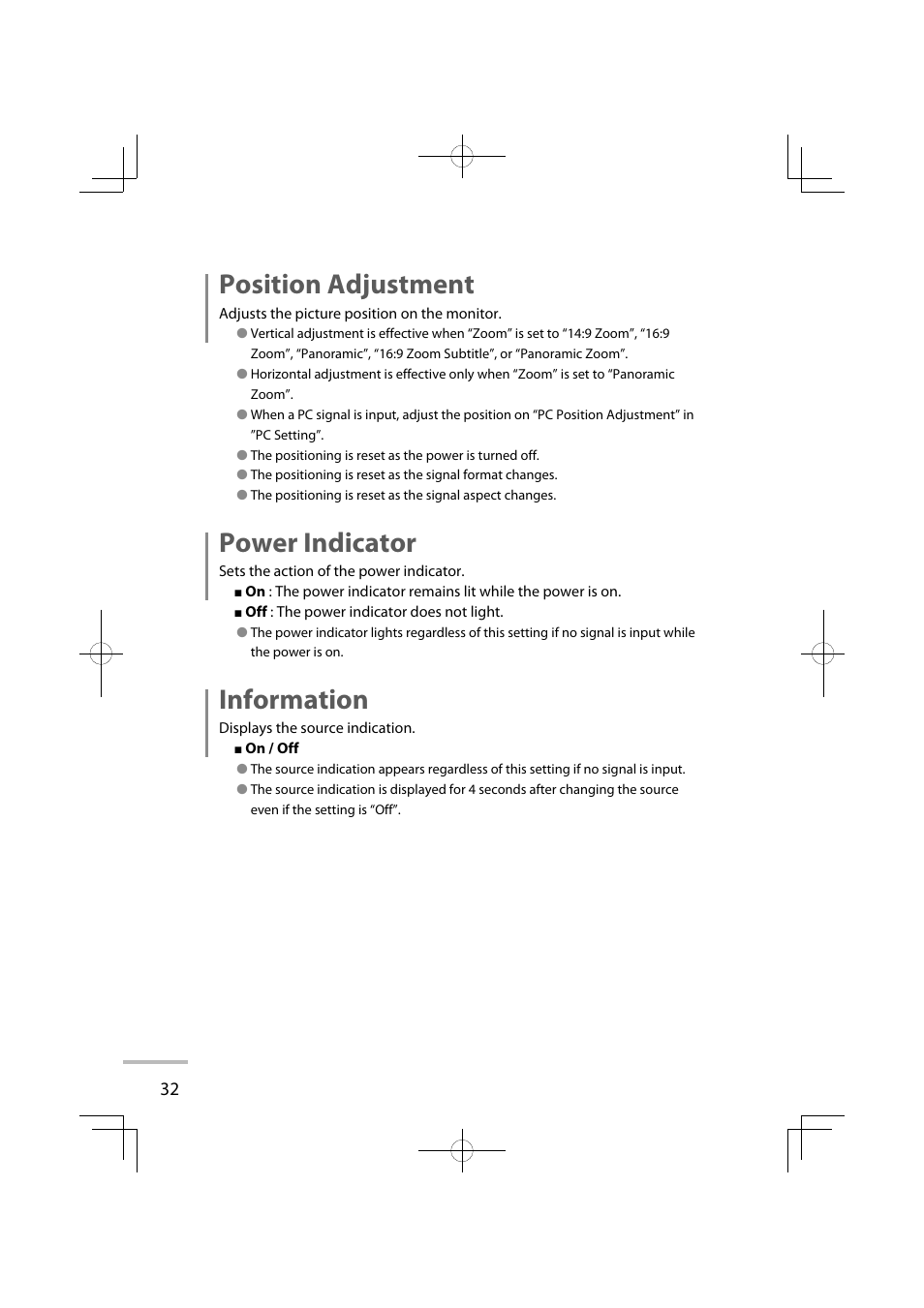 Position adjustment, Power indicator, Information | JVC LT-42WX70EU User Manual | Page 50 / 204