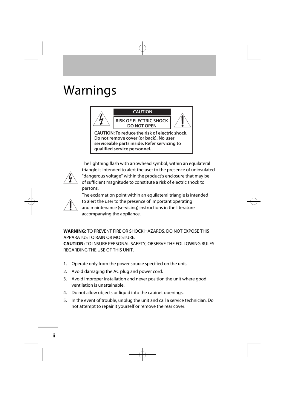 Warnings | JVC LT-42WX70EU User Manual | Page 70 / 204