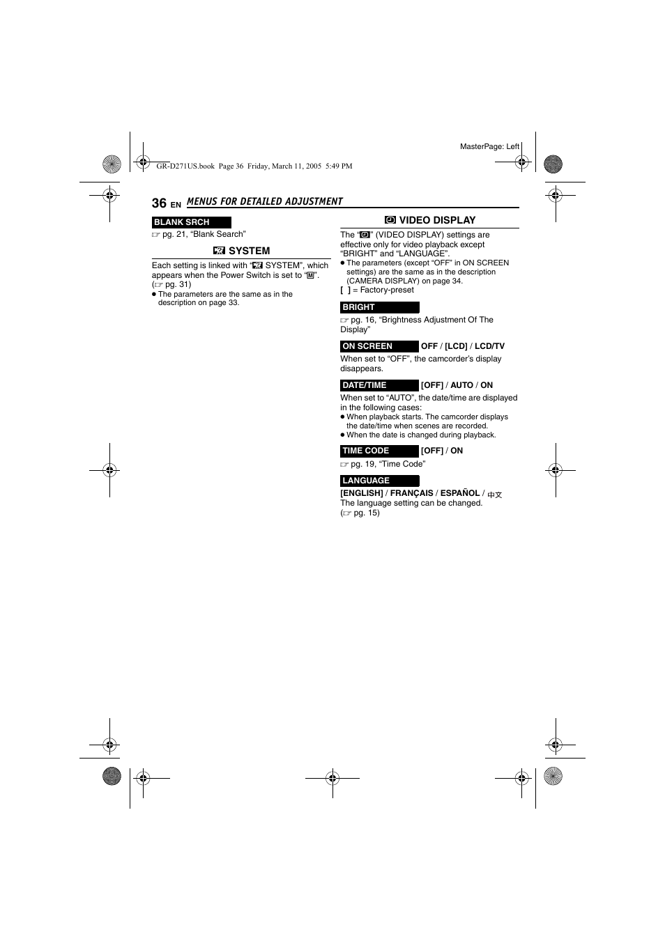 JVC GR-D271 User Manual | Page 36 / 56