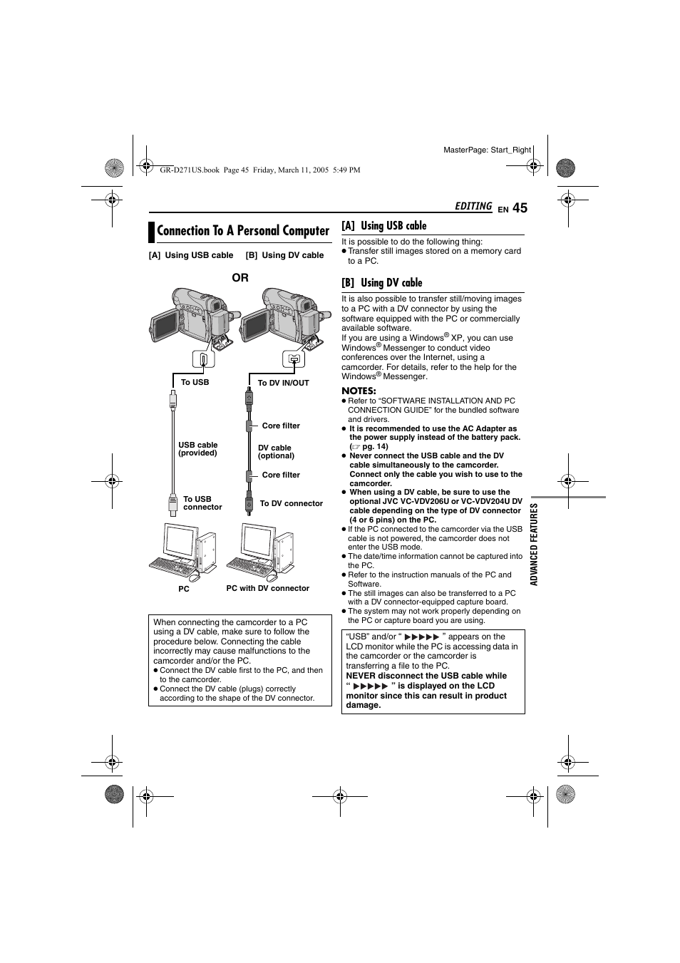 Connection to a personal computer, Pg. 45) | JVC GR-D271 User Manual | Page 45 / 56