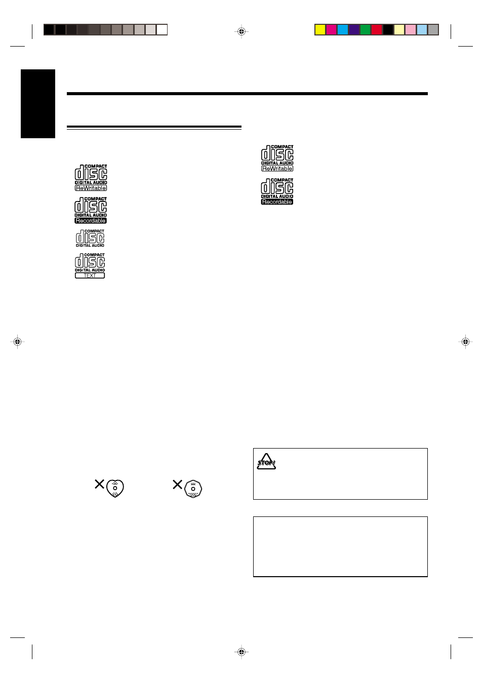 English precautions on disc playback and recording | JVC NX-CDR7 User Manual | Page 6 / 58