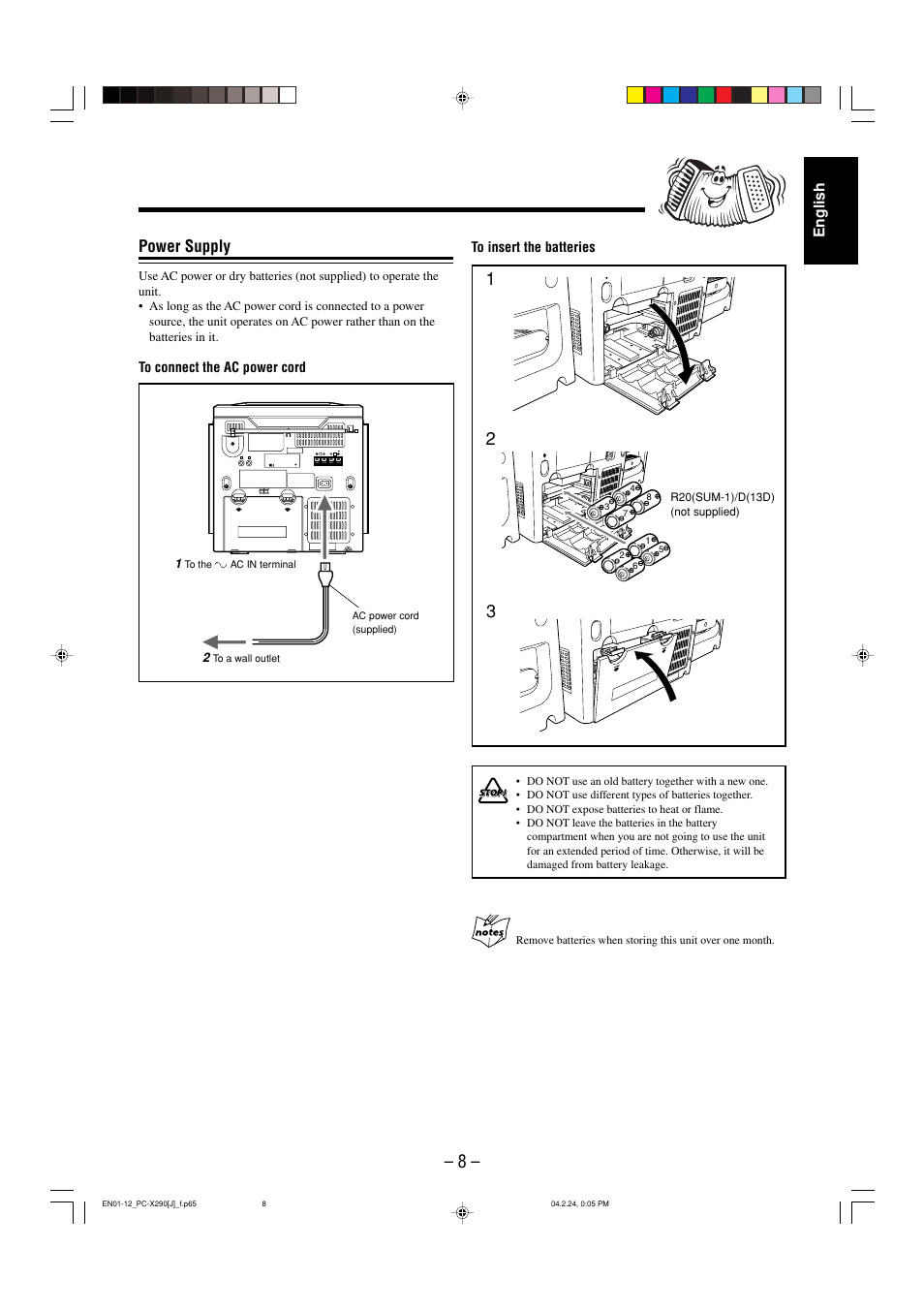 Power supply | JVC PC-X290 User Manual | Page 10 / 48