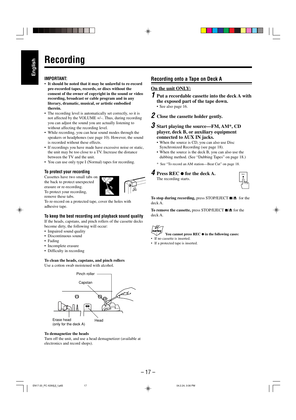 Recording | JVC PC-X290 User Manual | Page 19 / 48