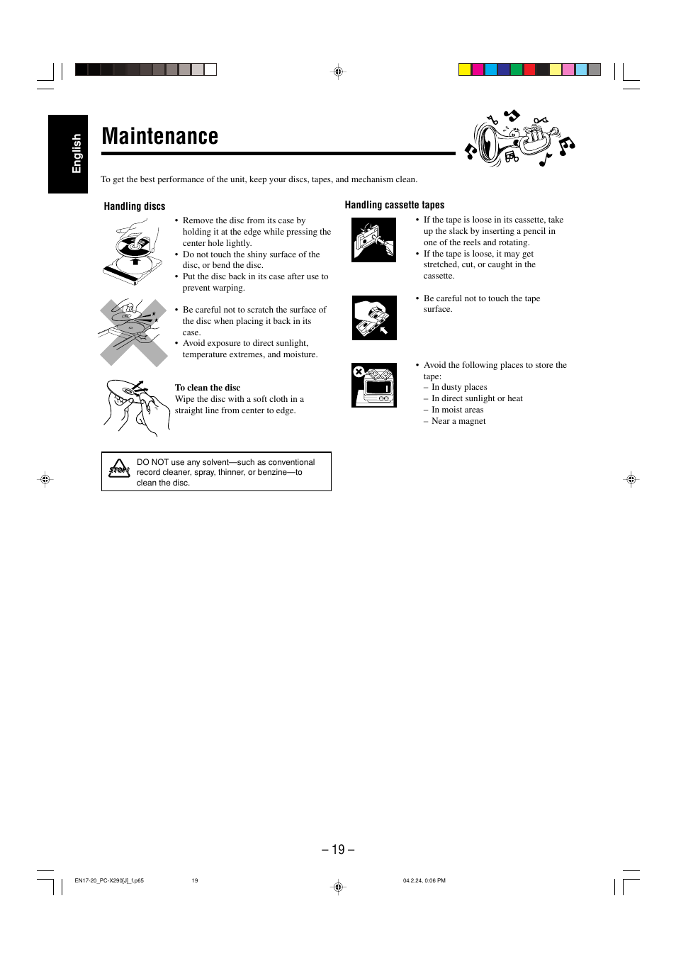Maintenance | JVC PC-X290 User Manual | Page 21 / 48