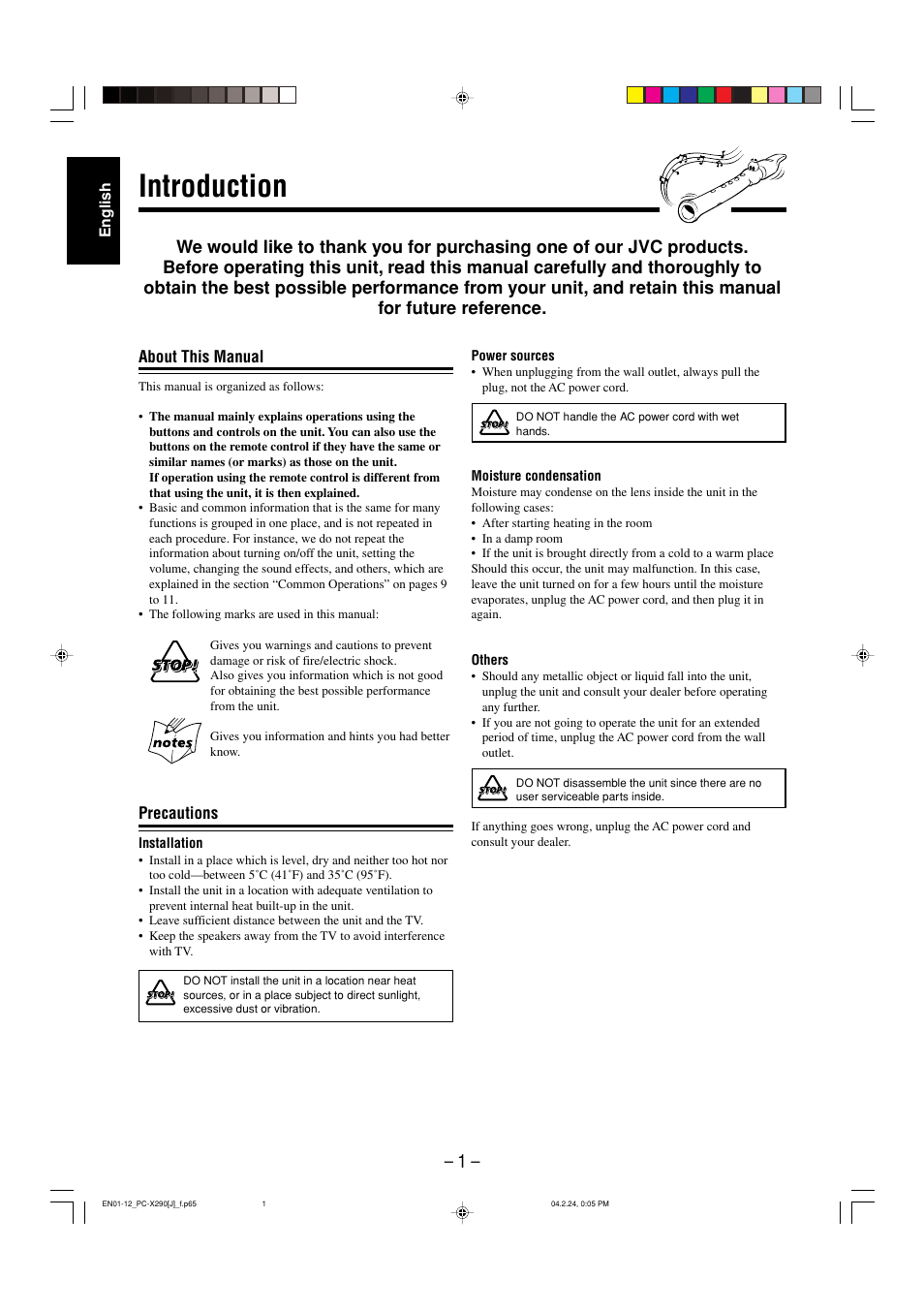 Introduction | JVC PC-X290 User Manual | Page 3 / 48