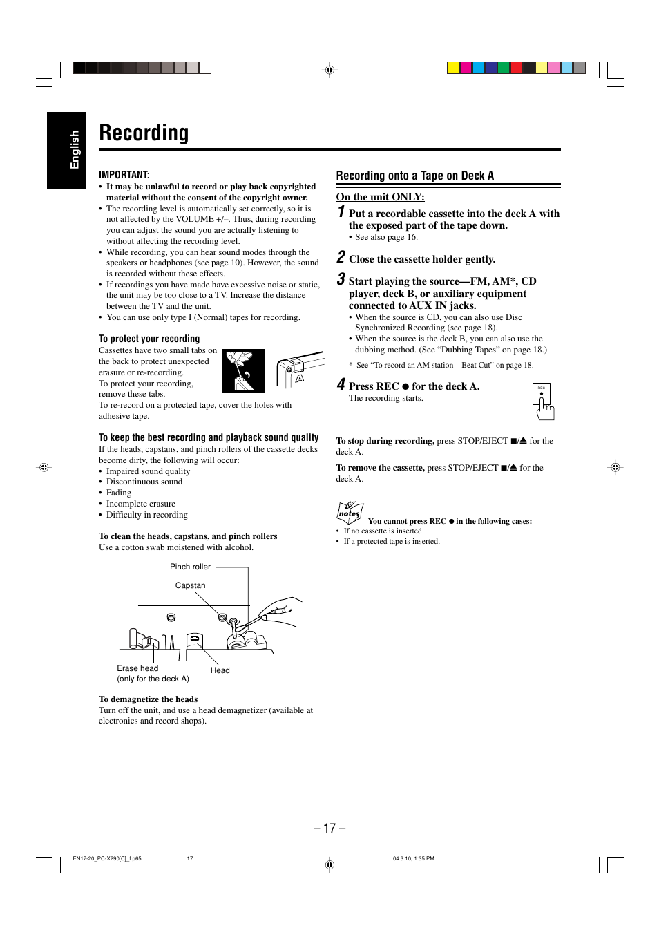 Recording | JVC PC-X290 User Manual | Page 44 / 48