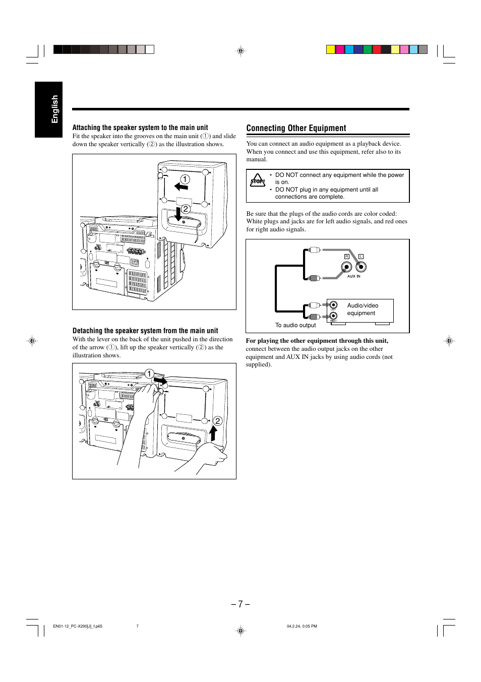 Connecting other equipment, English | JVC PC-X290 User Manual | Page 9 / 48
