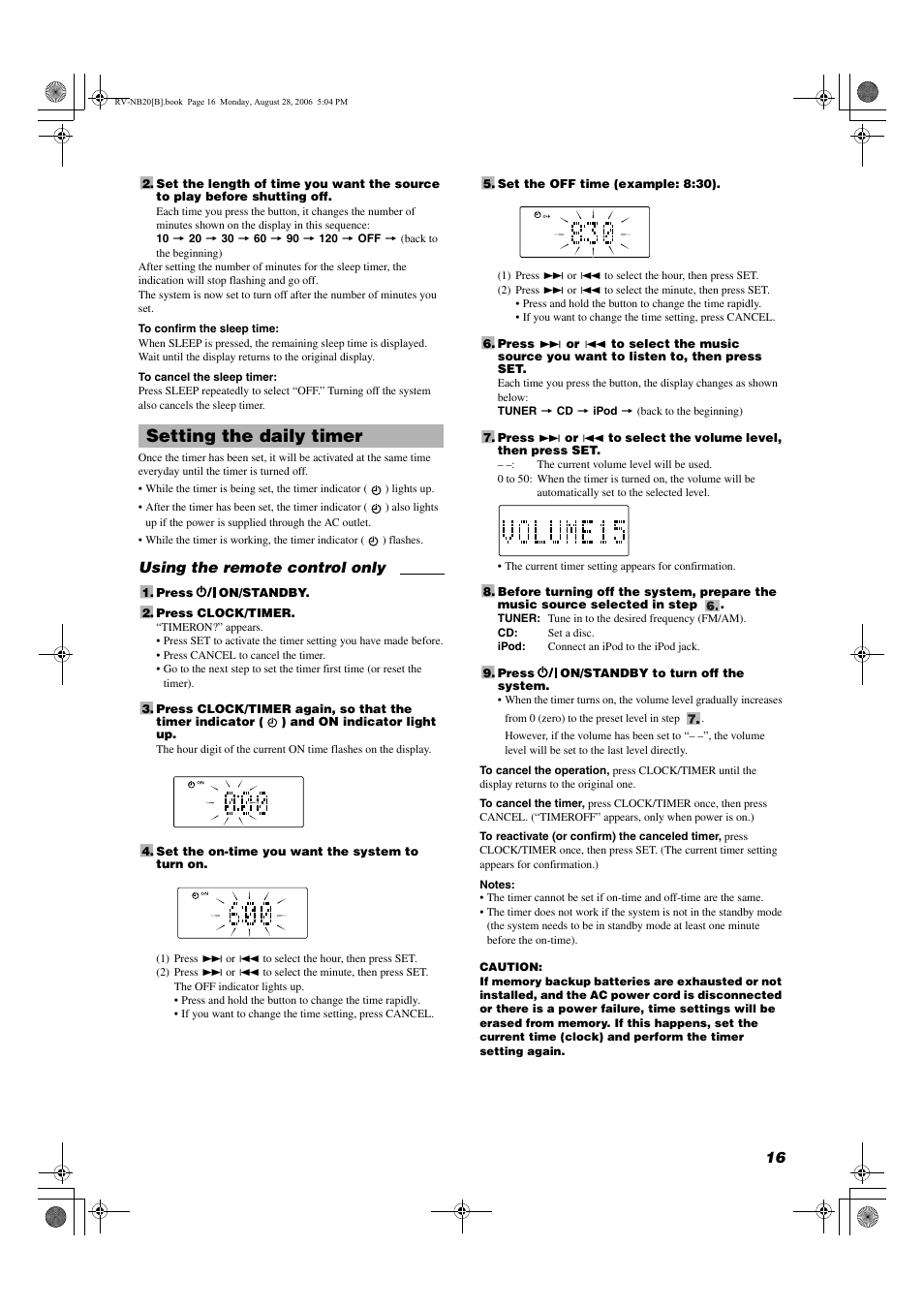 Setting the daily timer | JVC RV-NB20B User Manual | Page 19 / 24