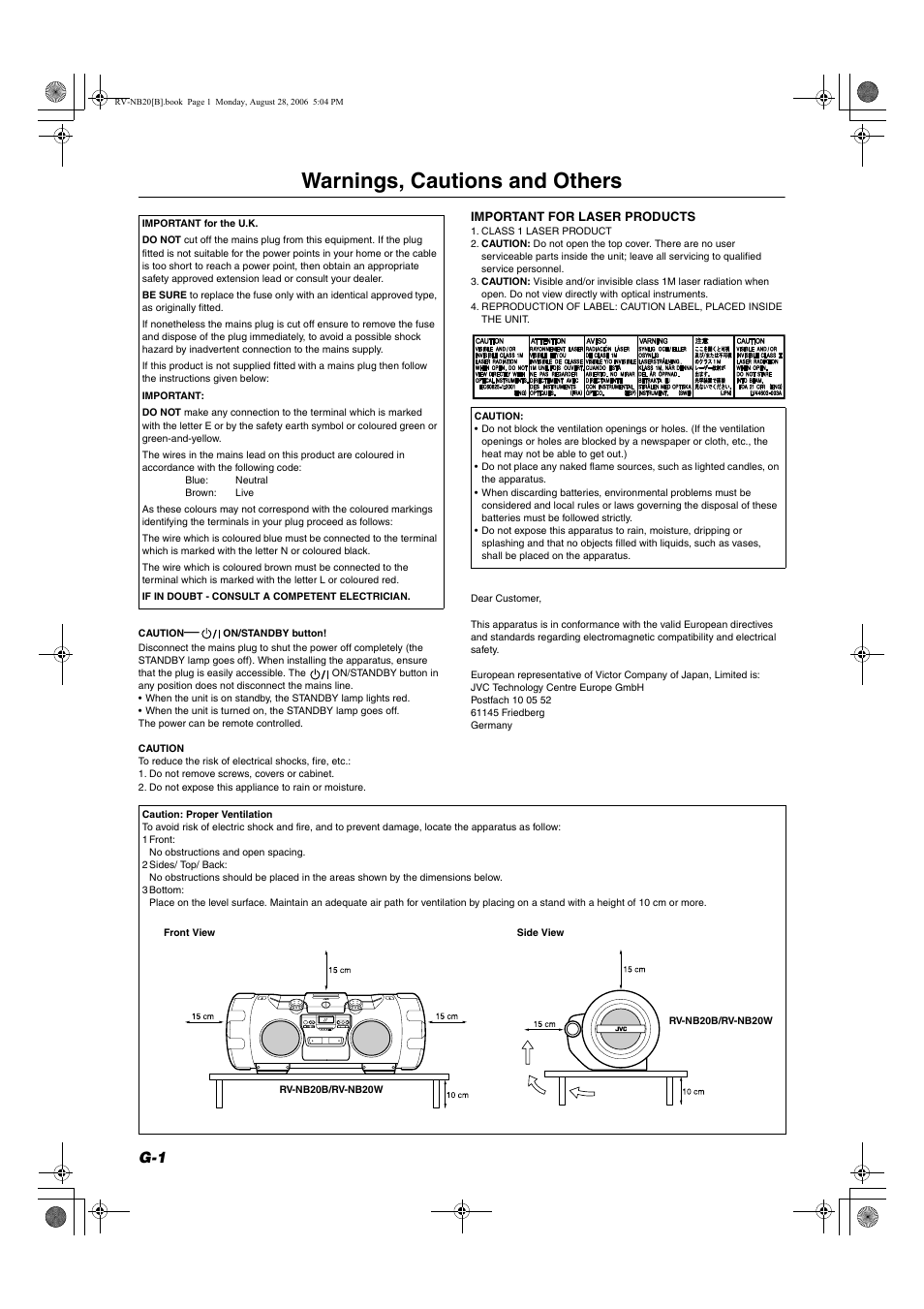 Warnings, cautions and others | JVC RV-NB20B User Manual | Page 2 / 24