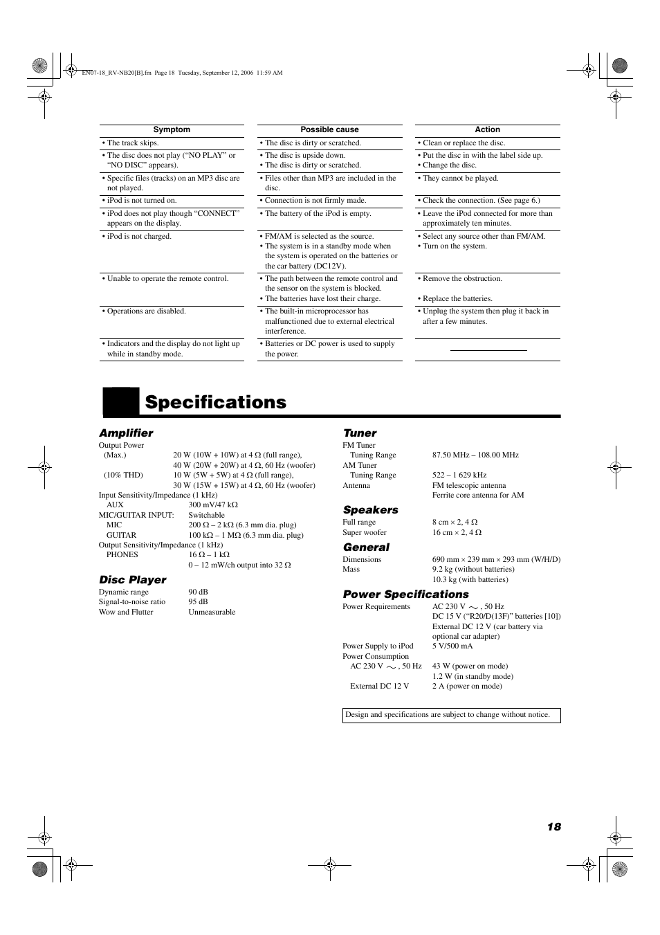 Specifications | JVC RV-NB20B User Manual | Page 21 / 24