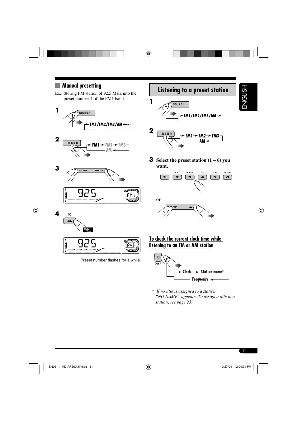 Listening to a preset station | JVC KD-AR560 User Manual | Page 11 / 105