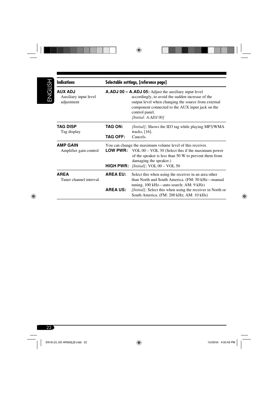 English | JVC KD-AR560 User Manual | Page 22 / 105