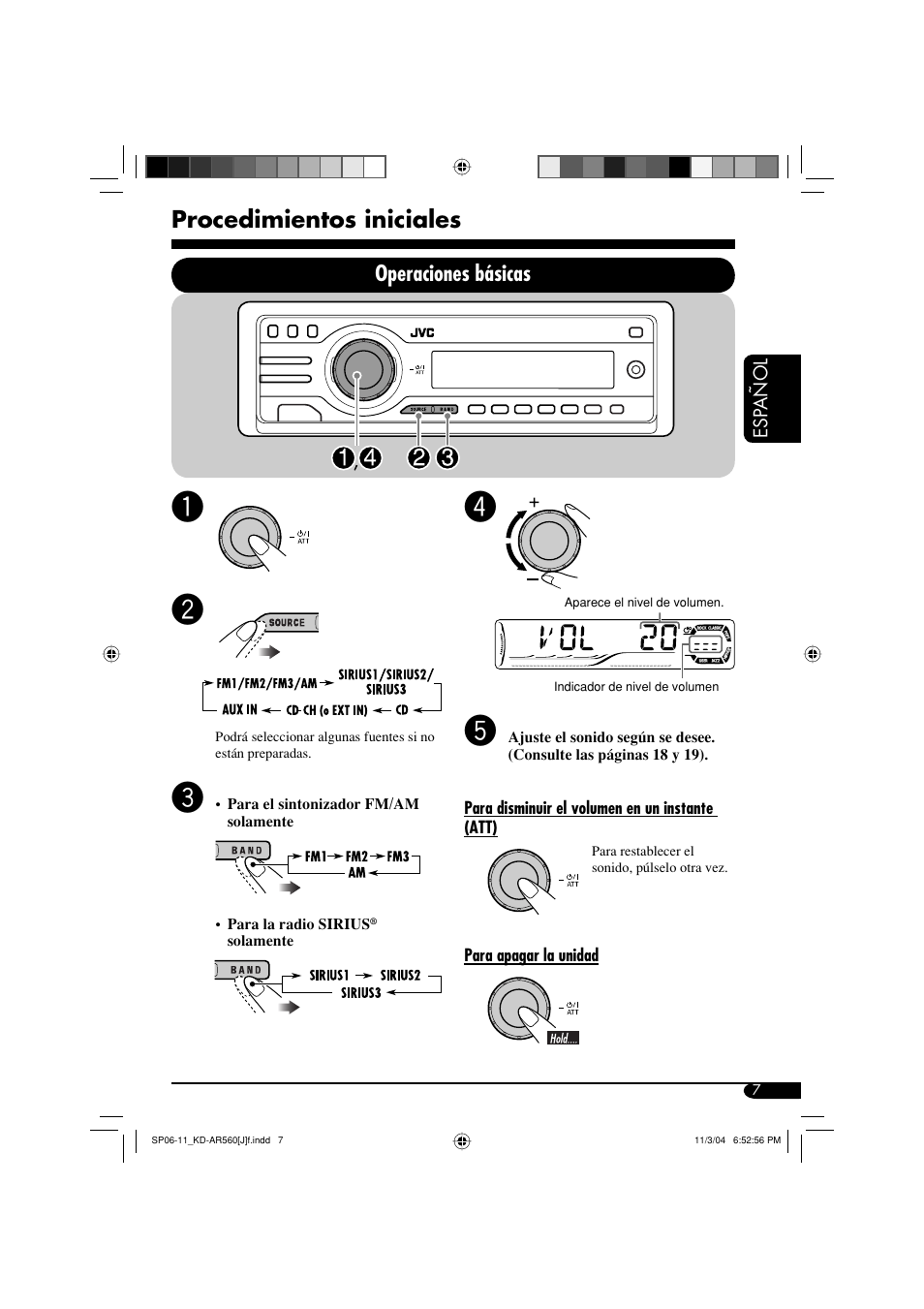 Procedimientos iniciales, Operaciones básicas | JVC KD-AR560 User Manual | Page 41 / 105