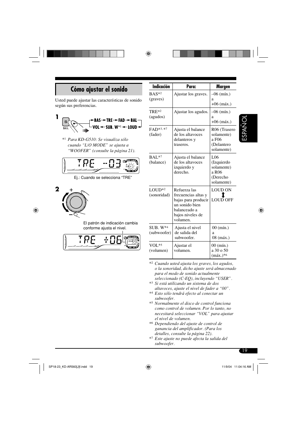 Cómo ajustar el sonido, Esp añol | JVC KD-AR560 User Manual | Page 53 / 105