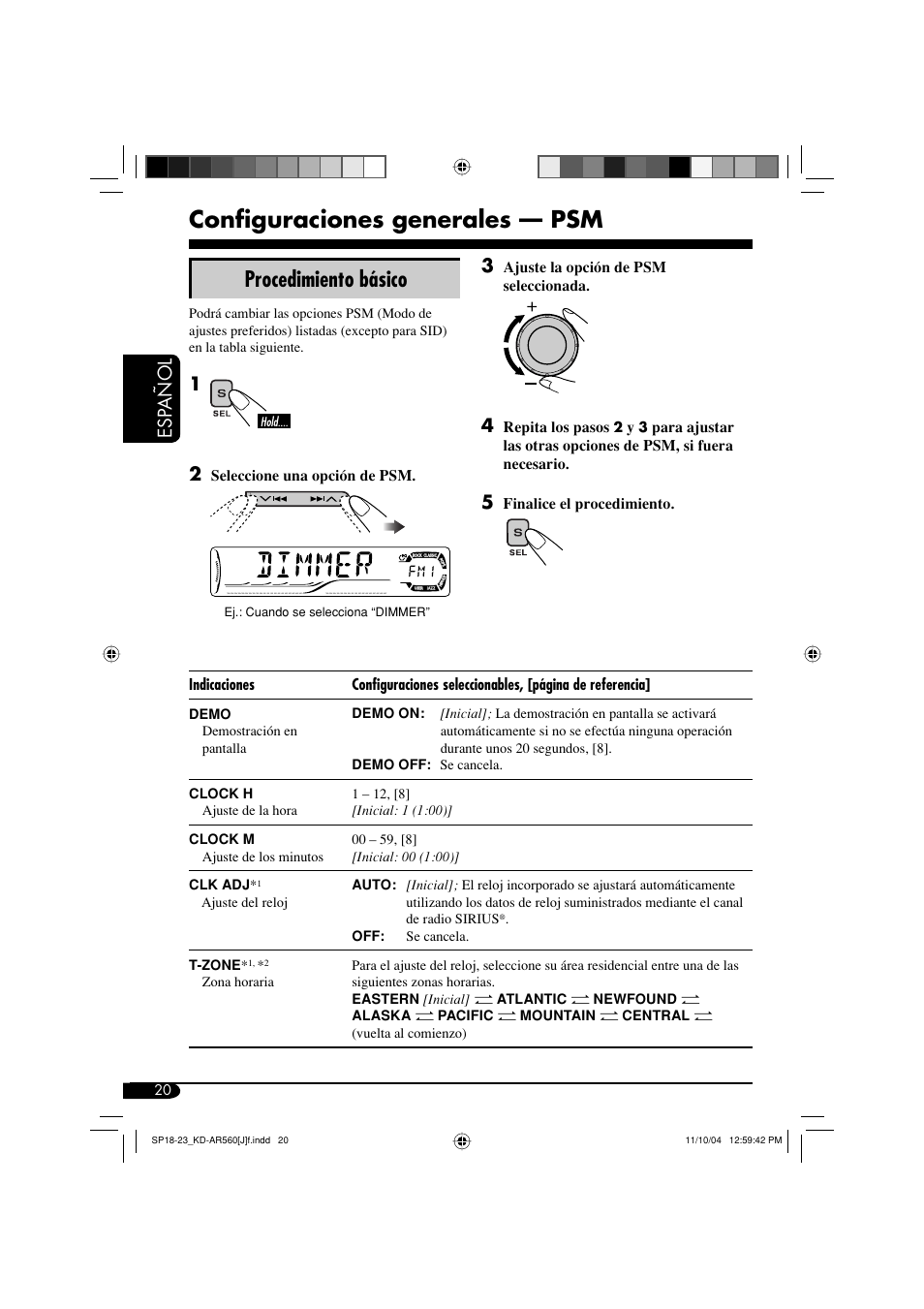 Configuraciones generales — psm, Procedimiento básico, Esp añol | JVC KD-AR560 User Manual | Page 54 / 105